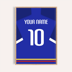 Football Shirt Poster in Blue with White Sleeve Stripe