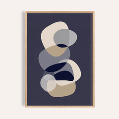 Abstract Modern Art framed print of overlapping beige and grey shapes on dark background