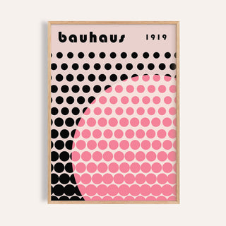 Framed Bauhaus print poster with pink and black dot pattern in minimalist style