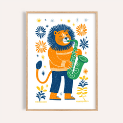 Saxophone Lion Art Print
