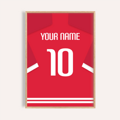 Football Shirt Poster in Red with White Number