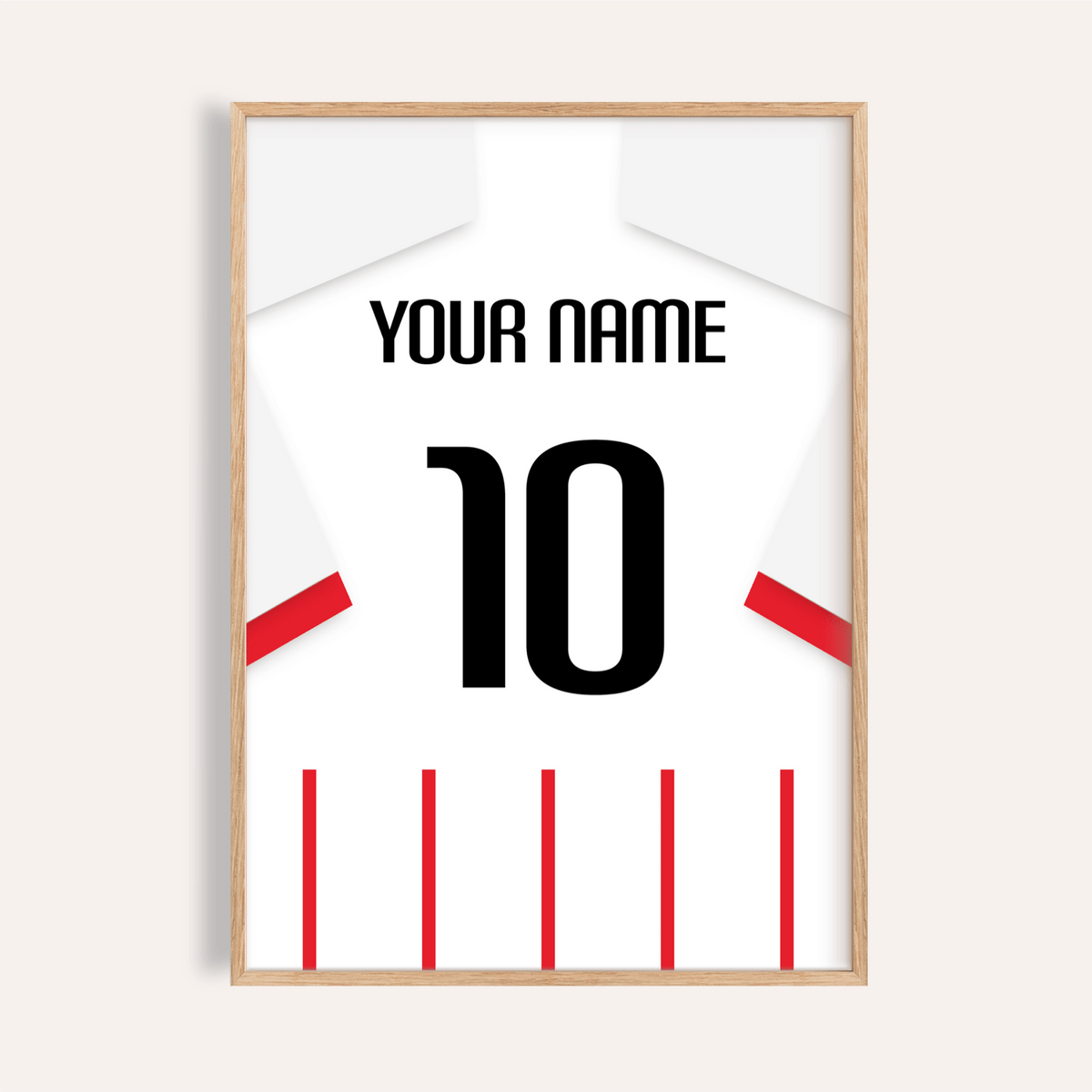 Football Shirt Poster in Red and White Stripes with White Sleeves