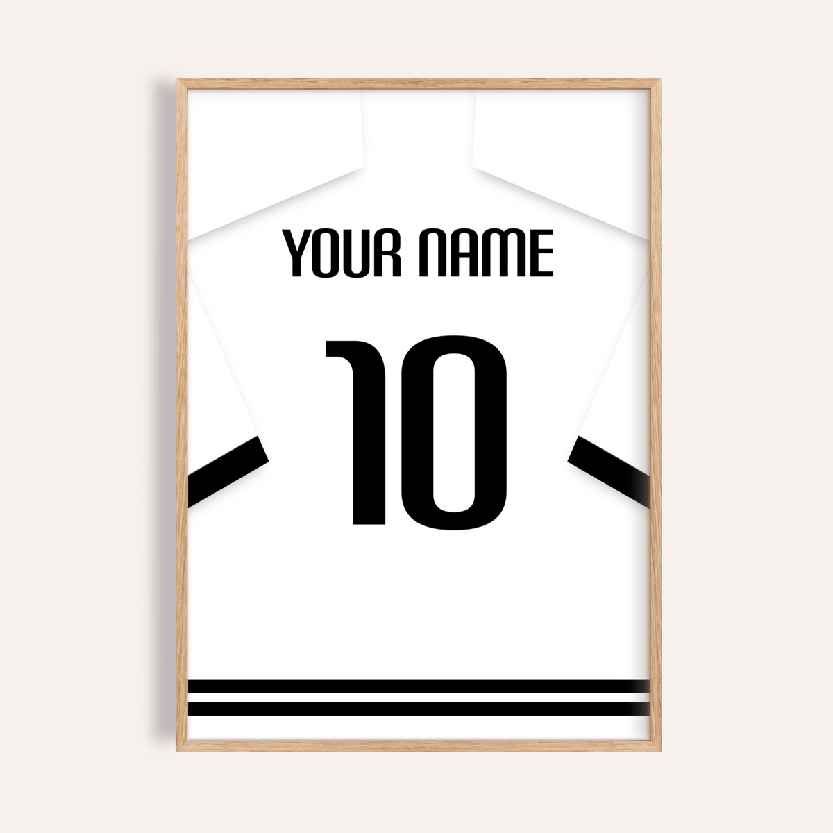 Football Shirt Poster in White with Black Banded Sleeves and Black Number