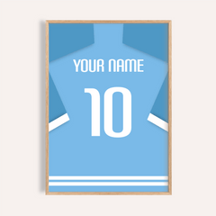Football Shirt Poster in Light Blue with White Number