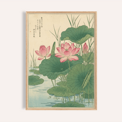Lotus Flower Print with beige, green, pink, and blue for bedroom wall art