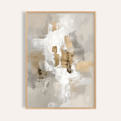 Framed Neutral Tones Art with neutral abstract brushstrokes in beige white and brown on a light wall