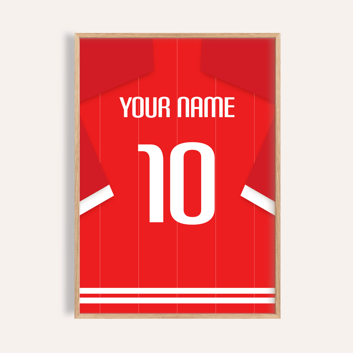 Football Shirt Poster in Red Pinstripe with White Number