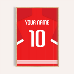 Football Shirt Poster in Red Pinstripe with White Number