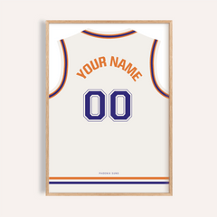 Basketball Jersey Poster in White with Purple Number