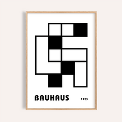 Minimalist Block Art framed print with black and white blocks and Bauhaus typography