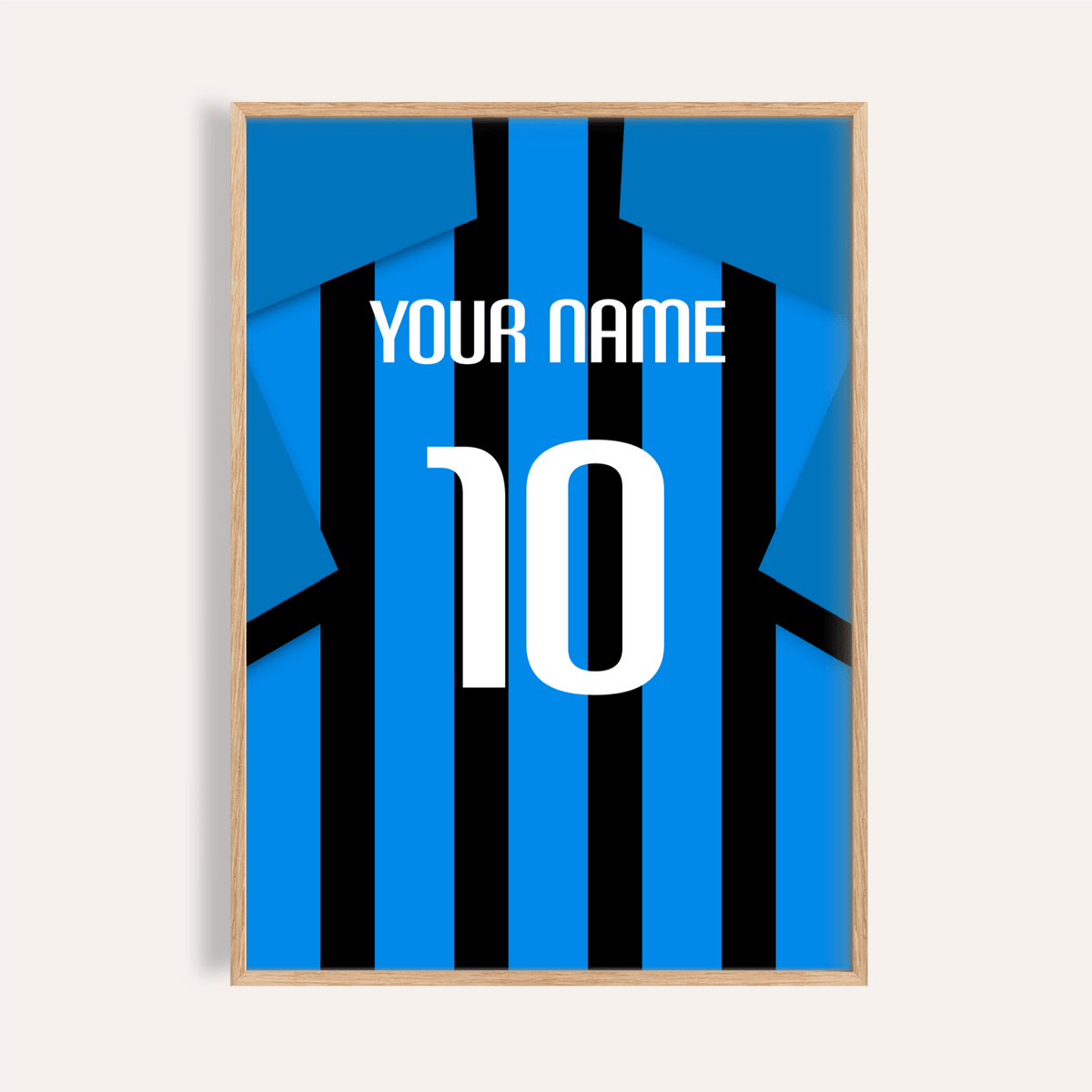 Football Shirt Poster in Black and Blue Stripes with Blue Sleeves