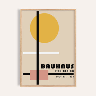 Office prints Bauhaus style abstract geometric shapes with yellow circle and typographic text