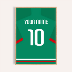 Football Shirt Poster in Green with Red Sleeve Stripe
