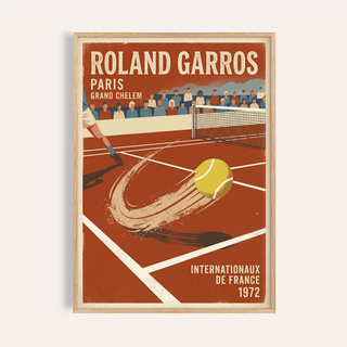 Paris Clay Court Tennis Print showing clay tennis court, net, and large tennis ball
