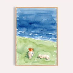 Reading By The Sea Art Print