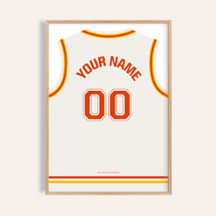 Basketball Jersey Poster in White with Red and Yellow Trim