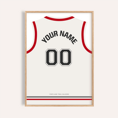 Basketball Jersey Poster in White with Red Sleeves and Black Number