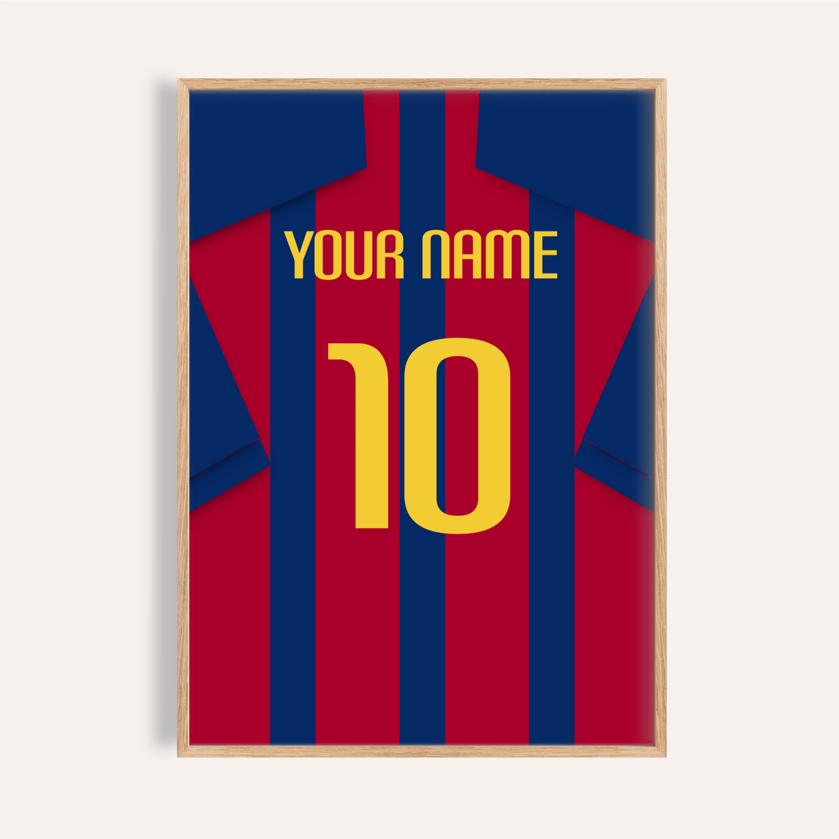 Football Shirt Poster in Red and Blue Stripes with Yellow Number