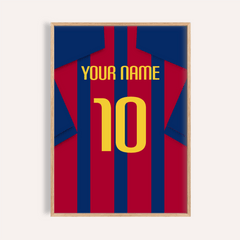 Football Shirt Poster in Red and Blue Stripes with Yellow Number