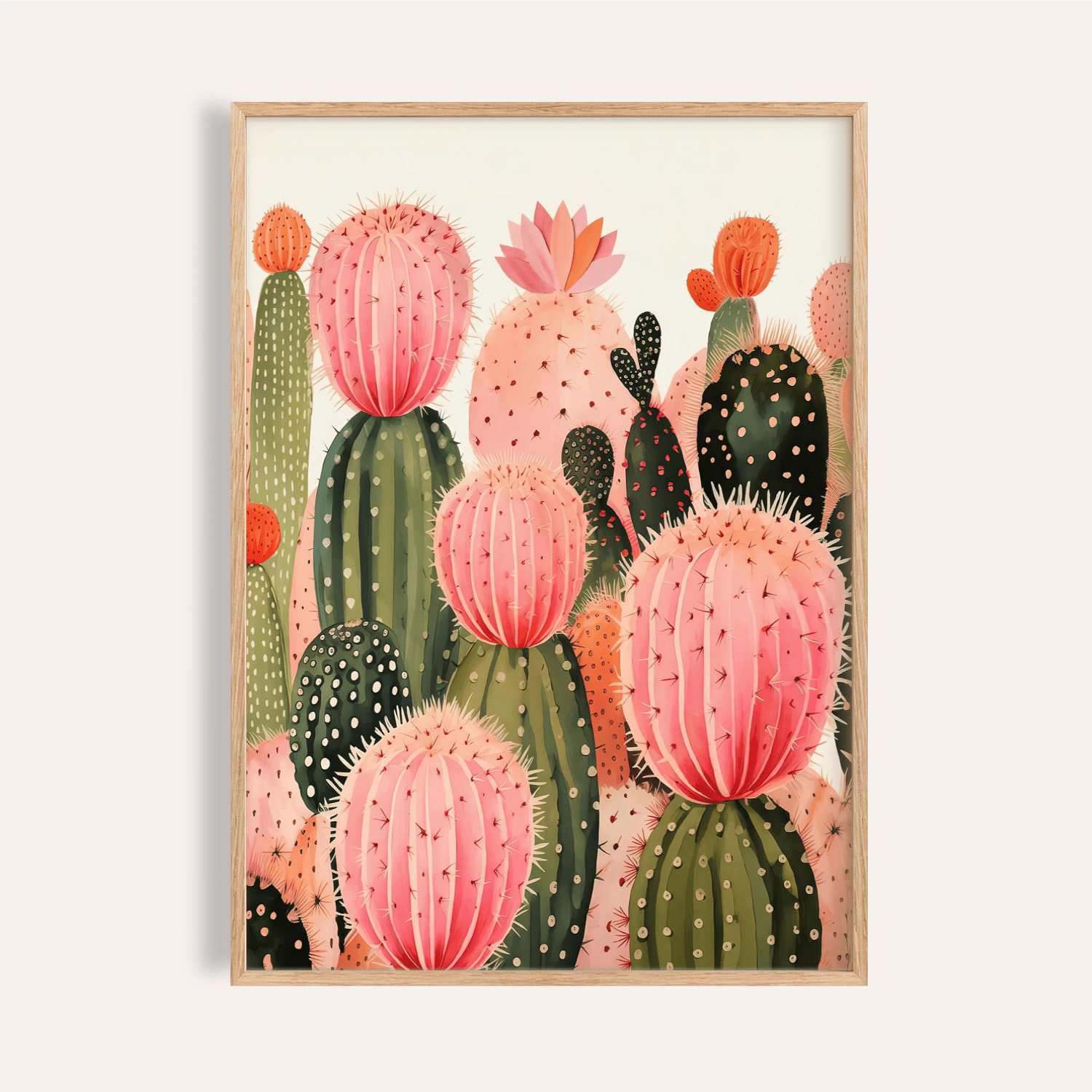 Pink Cactus Print Botanical Wall Art Poster