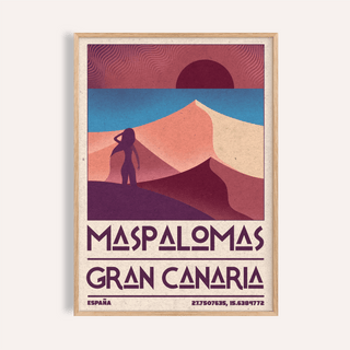 Maspalomas Vintage Wall Art showing sand dunes and a figure in minimalist vintage style with warm colours