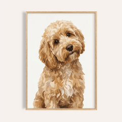 Light Brown Cockapoo Print in Beige and White for living room wall art
