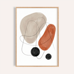 Framed Abstract Shapes Art Print with beige and burnt orange shapes on a cream background