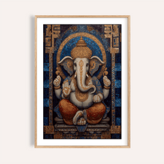 Centered Ganesha Wall Art poster with mosaic-style deity and halo arch