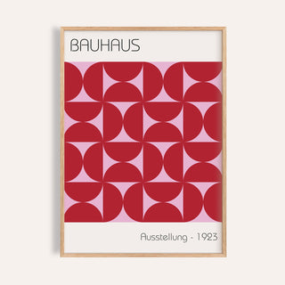 Bauhaus Artworks framed print close-up with red geometric shapes and pink background