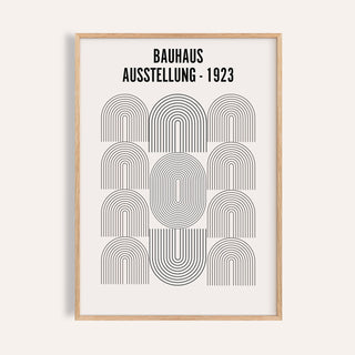 Framed print of Bauhaus Minimalism Art with black line arches and text