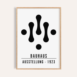 Framed Bauhaus Art Black and White with abstract shapes and text in minimalist style