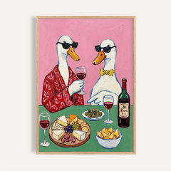 Wine and Cheese Poster featuring Pink and Green for kitchen wall art