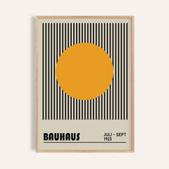 Framed print of Professional Office Wall Art featuring orange circle and black stripes in minimalist style