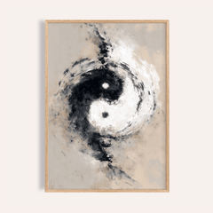 Abstract Yin Yang Art print Beige Black White for living room decor