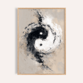 Abstract Yin Yang Art print Beige Black White for living room decor