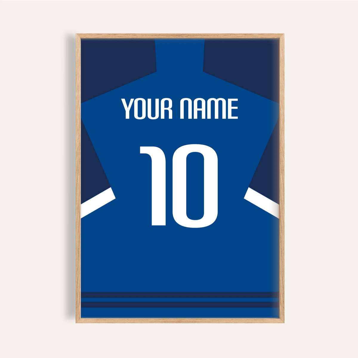 Football Shirt Poster in Blue with Dark Sleeves and White Stripe