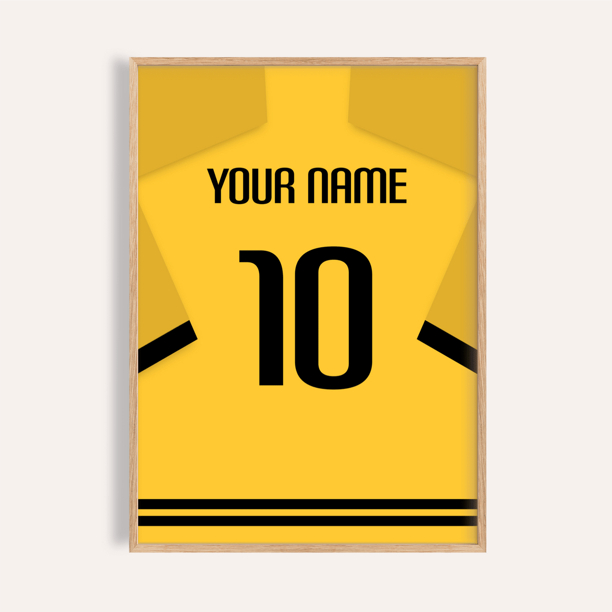 Football Shirt Poster in Yellow with Black Sleeve Stripes