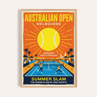 Summer Slam Print tennis poster wall art with sunburst and court illustration