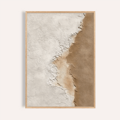 Framed print of textured abstract surface in white and brown shades