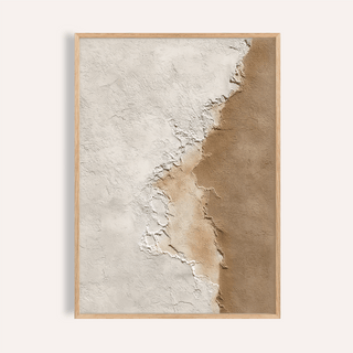 Framed print of textured abstract surface in white and brown shades