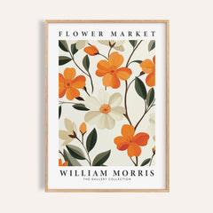 Orange flower pictures print featuring William Morris botanical art