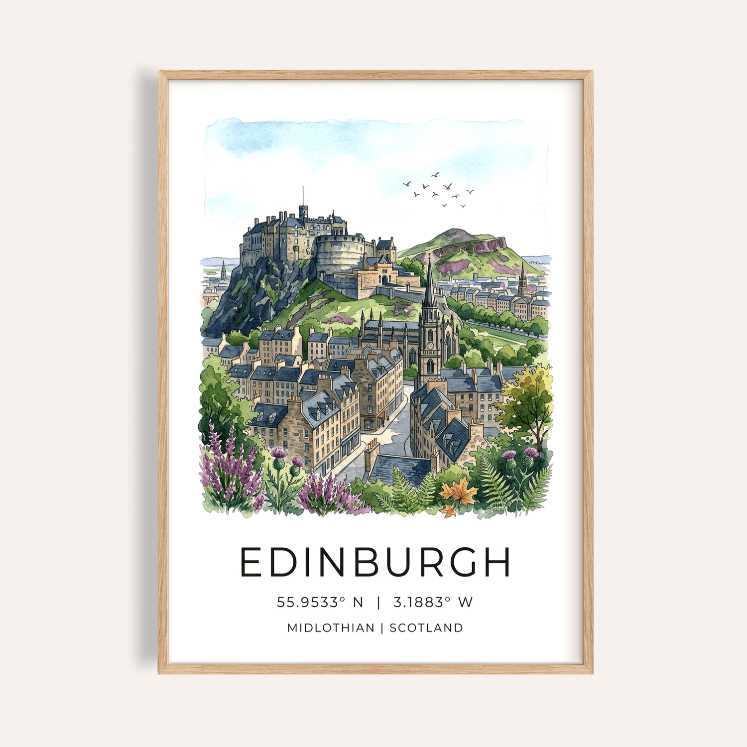 Edinburgh Cityscape Art Print | Watercolor Travel Poster