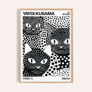 Yayoi Kusama Black Cats poster with vibrant polka dot patterns