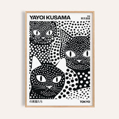Yayoi Kusama Black Cats poster with vibrant polka dot patterns