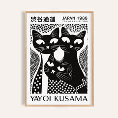 Black cat poster art featuring Yayoi Kusama-inspired design