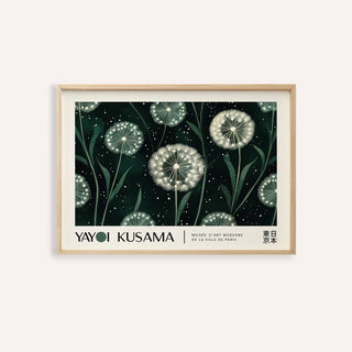 Framed print of dandelion seed heads illustration in white and green tones