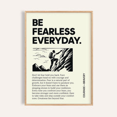 Positive Poster Art with black text and a rock climber illustration in a beige wooden frame