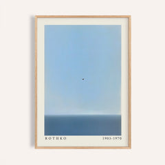 Blue wall art with minimalist sky and ocean horizon for calm spaces