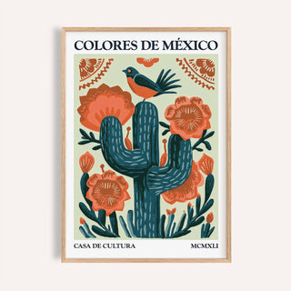 Orange and green cactus wall art for living room decor print