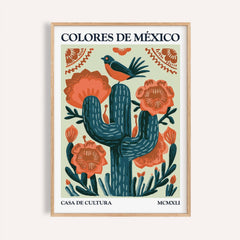 Orange and green cactus wall art for living room decor print